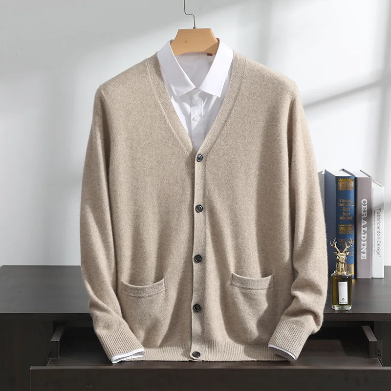 Men's cashmere V-neck cardigan