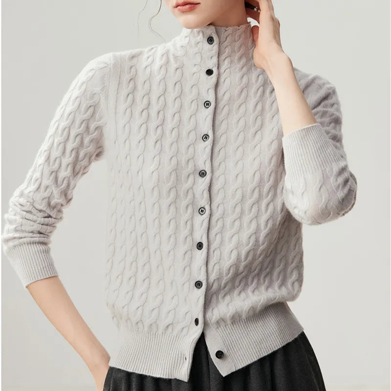 High-Collar Cashmere Cardigan