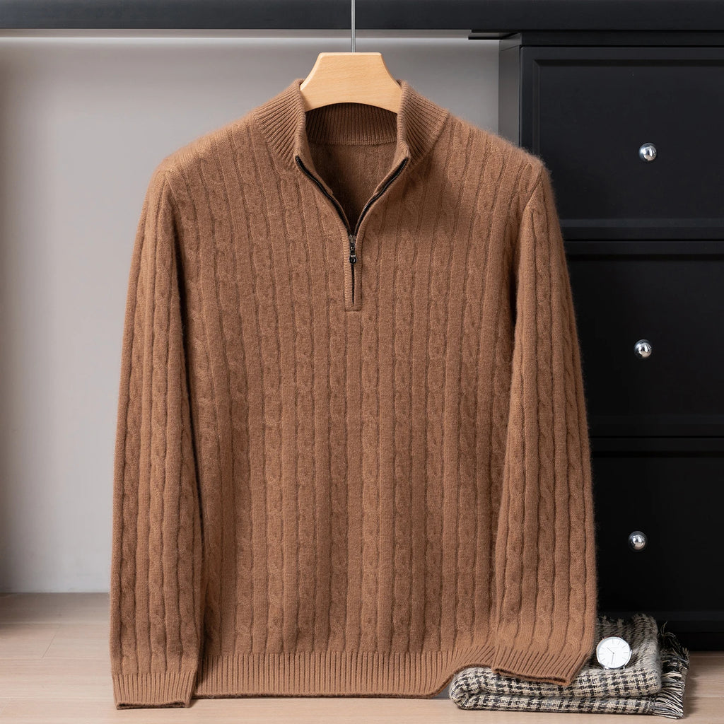 Men's cashmere cable quarter-zip