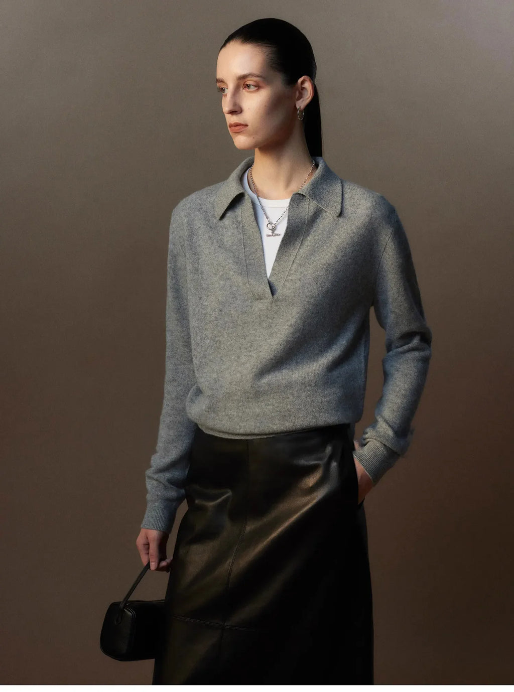 Women's cashmere polo-collar sweater