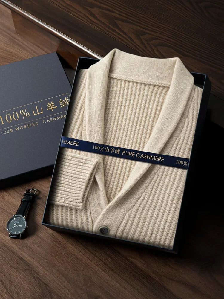 Men's cashmere shawl-collar cardigan