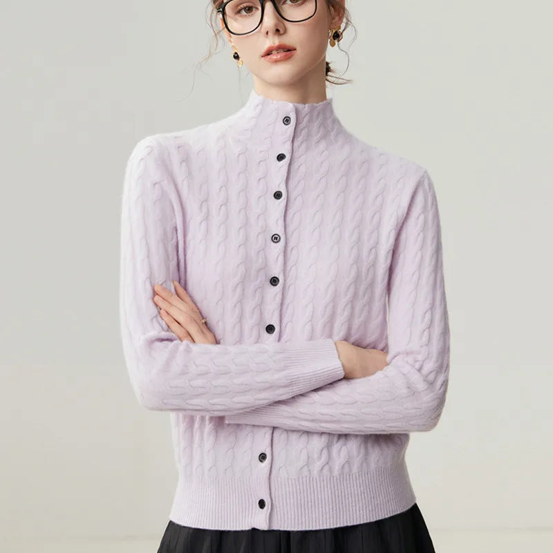 High-Collar Cashmere Cardigan