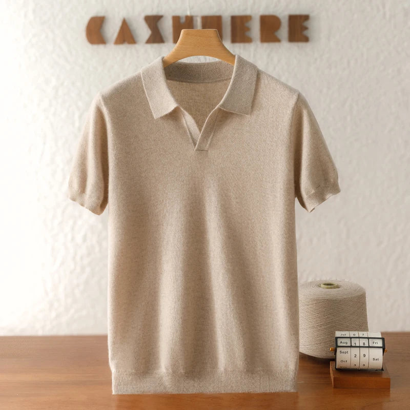 Open-Collar Cashmere Polo Tee