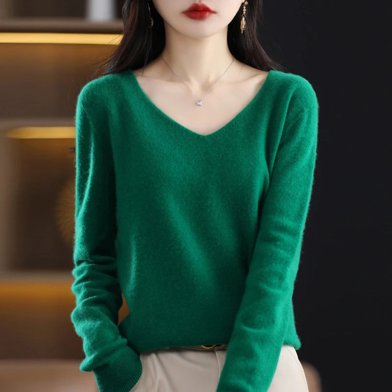 Women's merino V-neck sweater