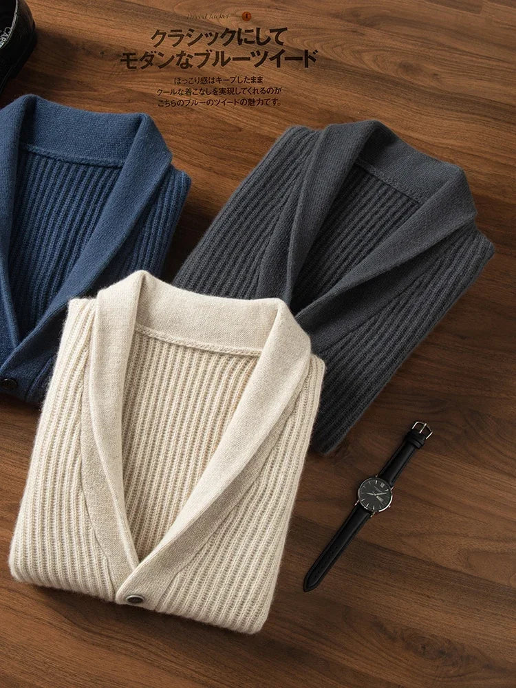 Men's cashmere shawl-collar cardigan
