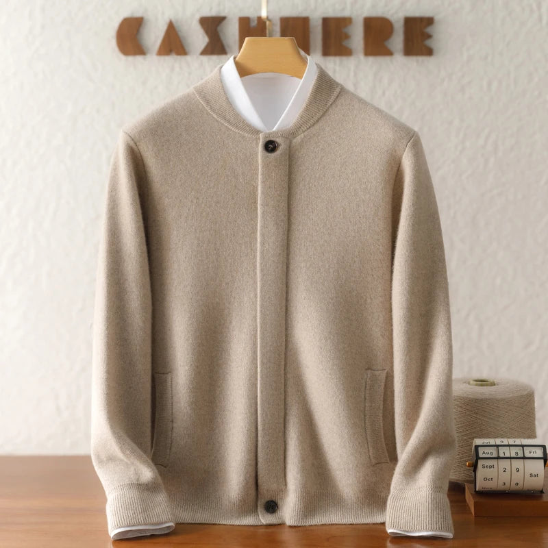 Men's cashmere baseball-collar knit jacket