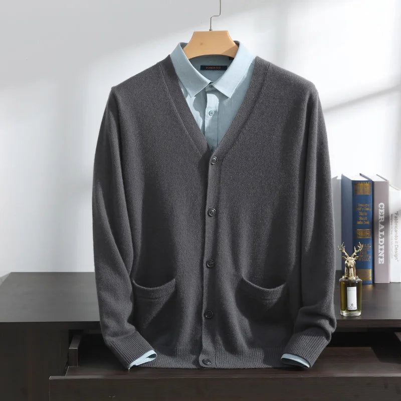 Men's cashmere V-neck cardigan