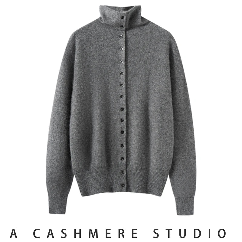 High-Collar Cashmere Cardigan