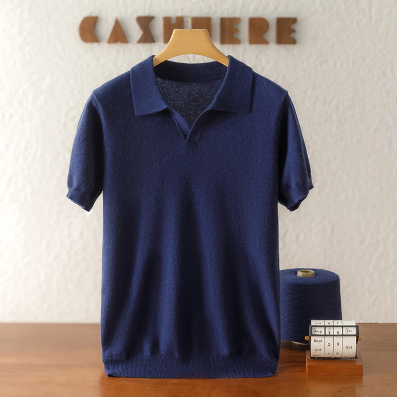 Open-Collar Cashmere Polo Tee
