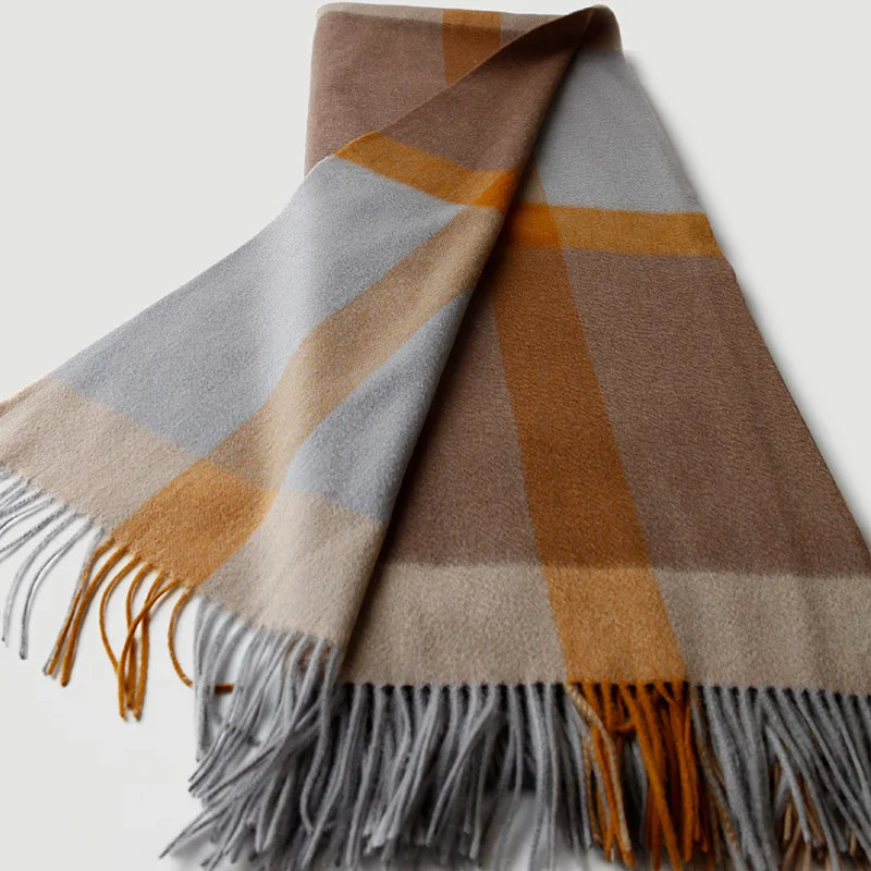 Fringed colour-block lambswool throw