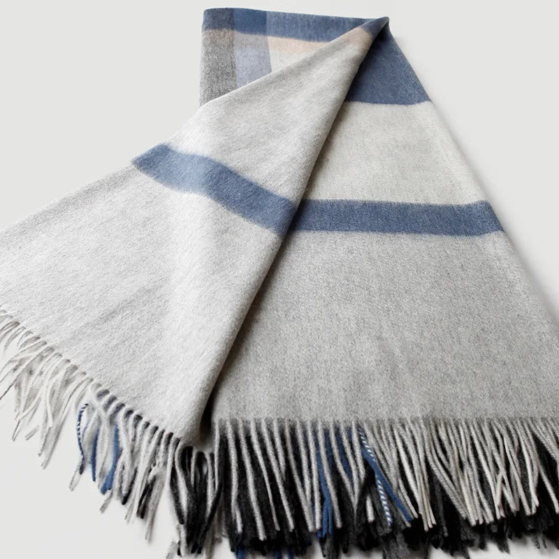 Fringed colour-block lambswool throw