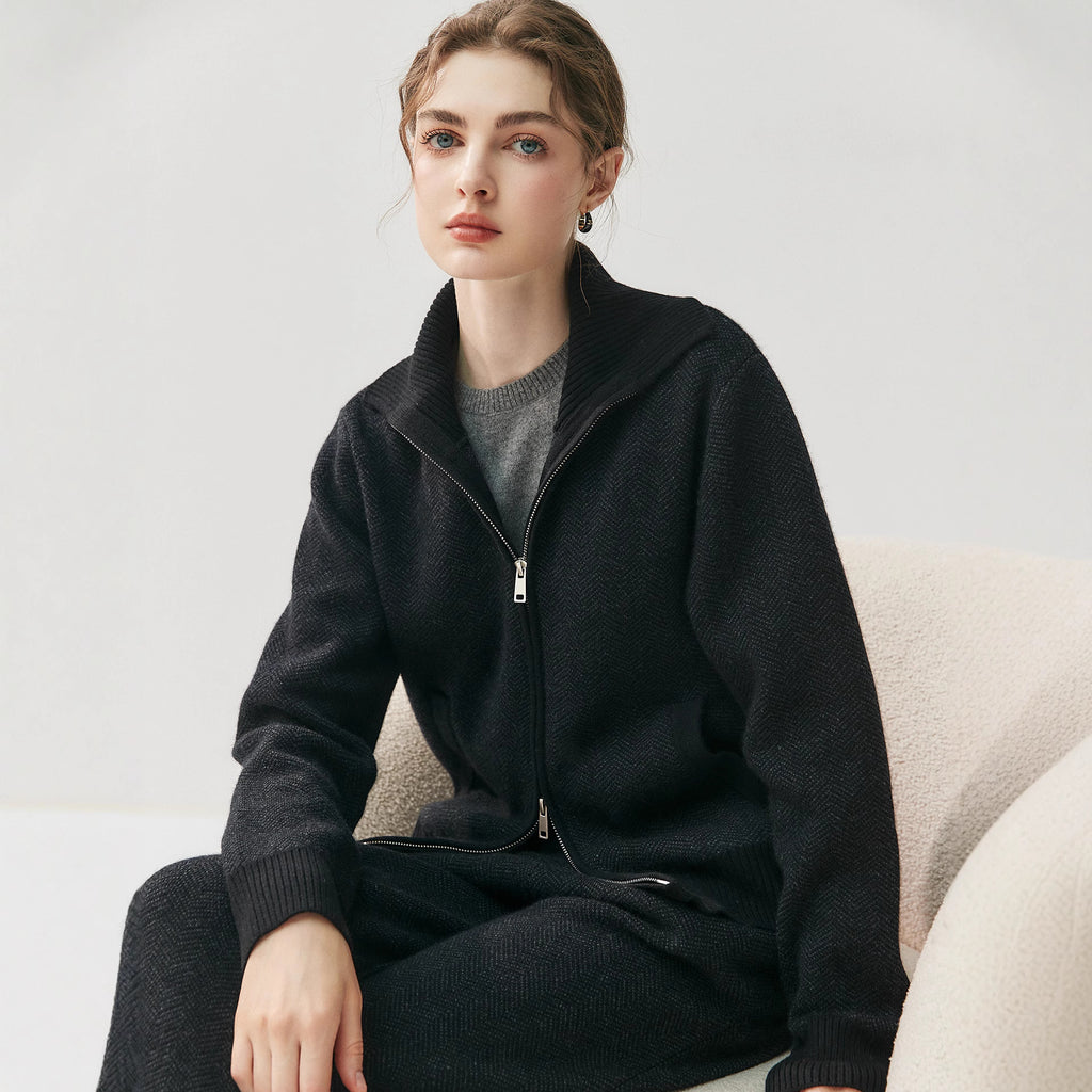 Cardigan + wide-leg pant cashmere lounge set