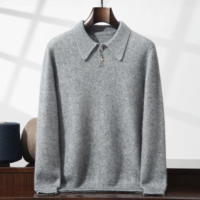 Men's long-sleeve cashmere polo sweater