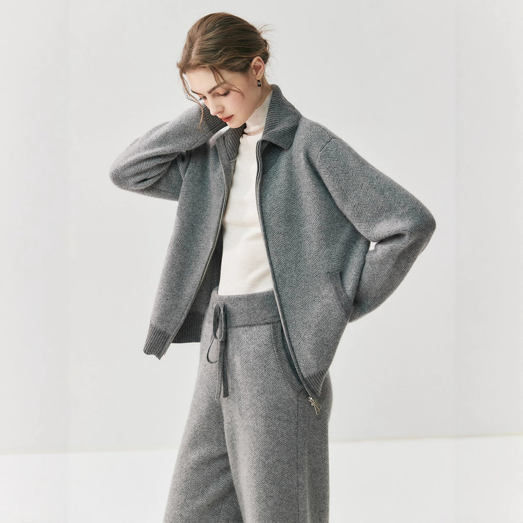 Cardigan + wide-leg pant cashmere lounge set