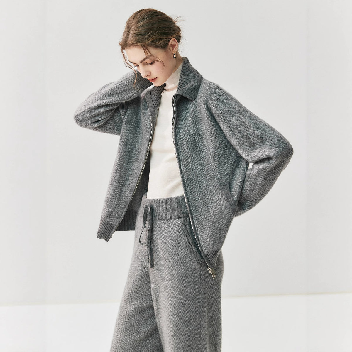 Cardigan + wide-leg pant cashmere lounge set