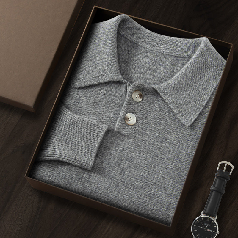 Men's long-sleeve cashmere polo sweater