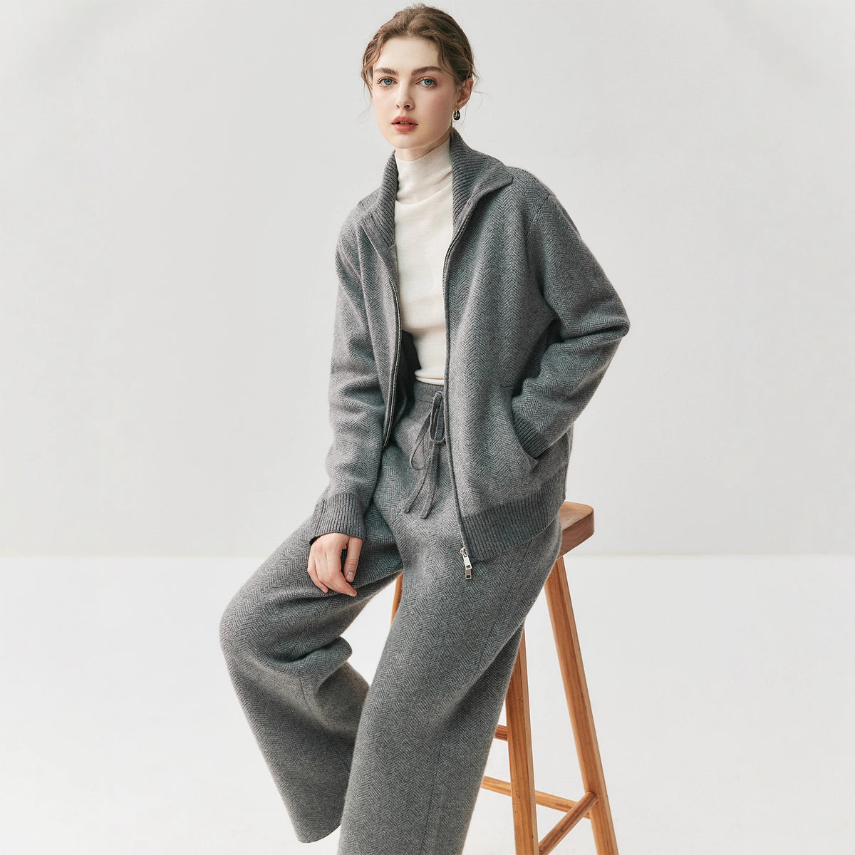Cardigan + wide-leg pant cashmere lounge set